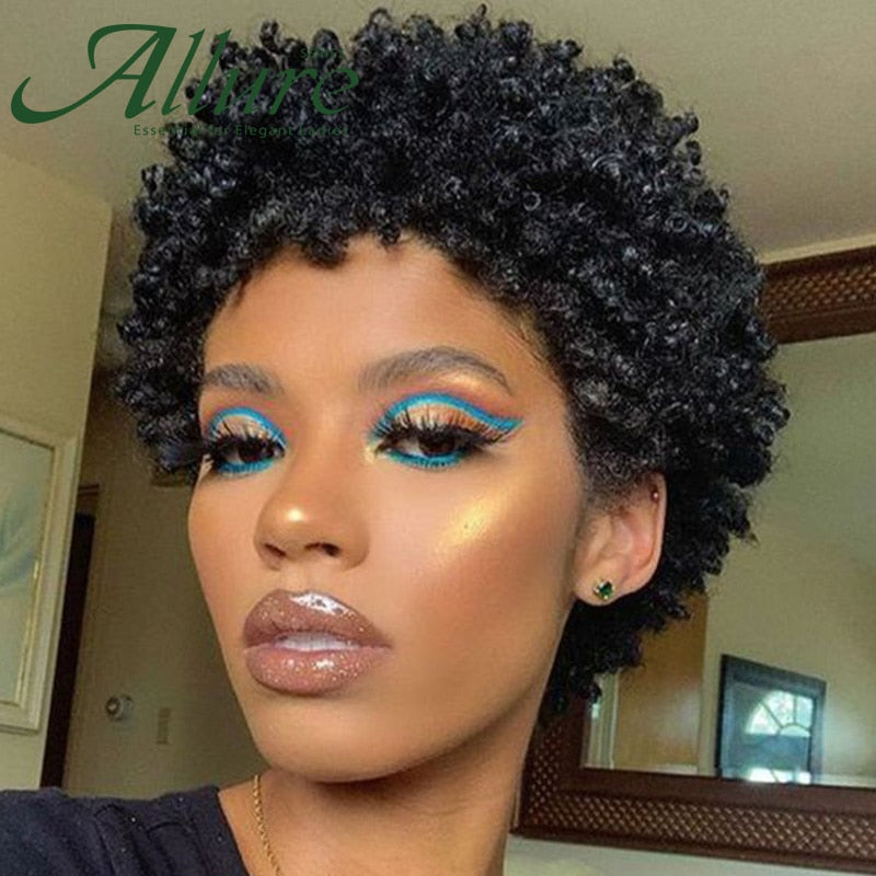 Short Afro Kinky Curly Human Hair Wigs For Black Women