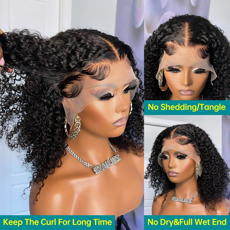 Curly Short Bob Human Hair Wigs 4x4