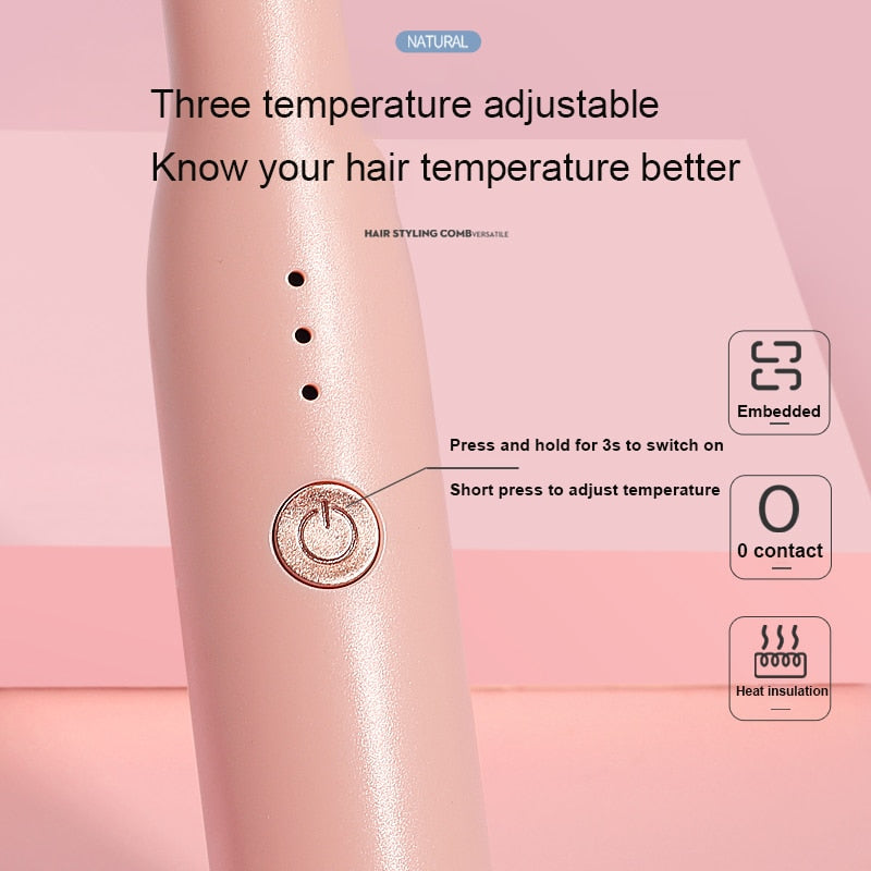 Wireless Heating Hot Comb Hair Straightener  Portable Ceramic USB Rechargeable