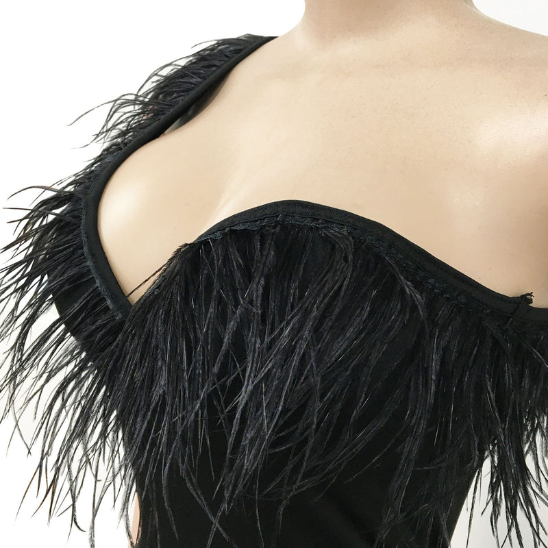 Luxury Feathers Midi Party Dress Women