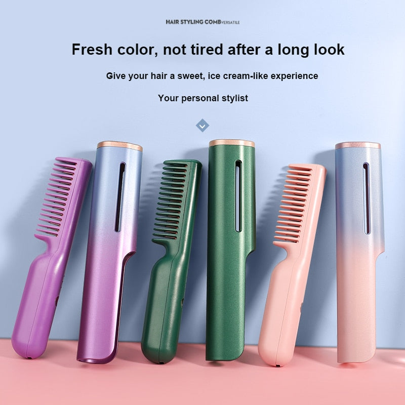 Wireless Heating Hot Comb Hair Straightener  Portable Ceramic USB Rechargeable